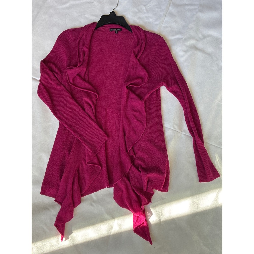 Eileen Fisher Ultra Fine Cascade Ruffle Cardigan Womens Petite Med Wool Camel